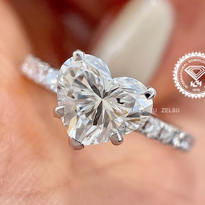Heart Shaped Gold Ring, 1.5 carat Lab Grown Diamond Ring 14K White Gold Solitaire Engagement, Handmade Ring For Women, Anniversary Gift