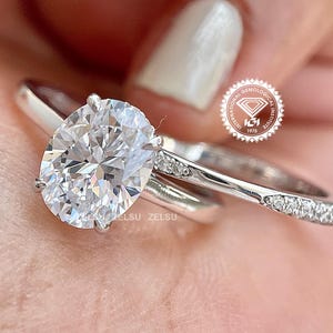 2.0 CT Oval Cut Lab Grown Diamond wedding Ring Set, 14K Gold Ring Lab Created Diamond Engagement Ring Set, Vintage Bridal Set, Matching Band