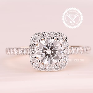 0.50 to 3.0 CT Round Brilliant Cut Lab Grown Diamond Ring, DE/VS Lab Grown Diamond Ring, Halo Engagement Ring, Diamond Wedding Ring for Her