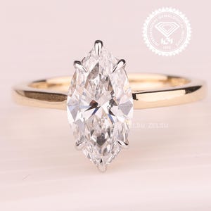Marquise Cut 2 Carat IGI Certified D Color VVS2 Clarity Lab Grown Diamond Solitaire Engagement Ring 14k Gold, 6 prongs