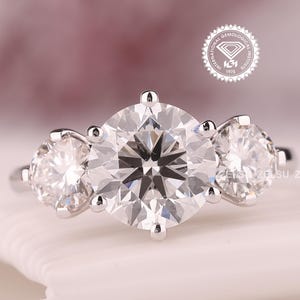 3.0 Carat E/VS1 IGI Certified Diamond Engagement Ring Big Breathtaking, Three Stone Round Cut Lab Grown Diamond Ring, In 14k White Gold