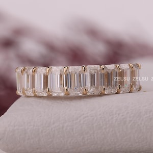 1.2 CT Emerald Cut Lab Grown Diamond Eternity Band/ yellow Gold Half Eternity /Emerald Cut Lab Grown Diamond Wedding Band / VS-DE