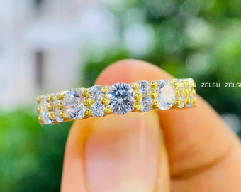 Handmade Lab Diamond Eternity Band: Vintage Style Wedding Ring
