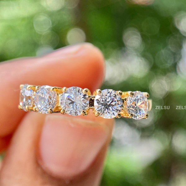 Lab Grown Diamond 5 Stone Band Etsy