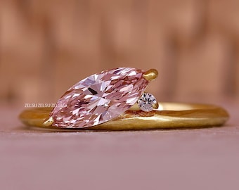 Pink Marquise Cut Lab Grown Diamond Engagement Marquise Cut Lab Grown Diamond Ring IGI Certified Lab Diamond Promise Ring Unique Ring