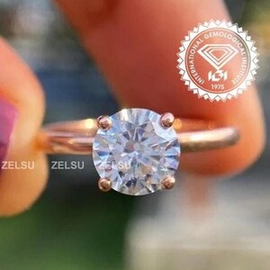 Round 1.50 CTIGI Certified F Color VVS2 Clarity Ideal Cut Lab Grown Diamond Solitaire Engagement Ring, Handmade Solid 14k Gold Ring For Her