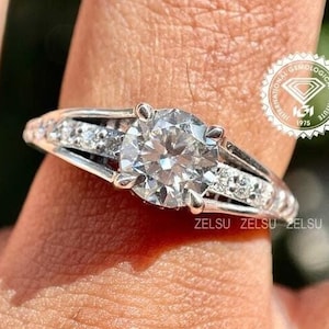 Round Cut Lab Grown Diamond Wedding Ring, 1.50 carat IGI certified Round Diamond, Split Shank, Anniversary Gift, Promise Ring for Women