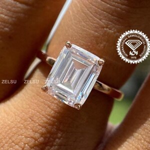 1.0 - 2.0 CT Emerald Cut Lab Grown Diamond Ring, Solitaire Engagement Ring, CVD Diamond Ring for Women, Anniversary Gift, Excellent Ring