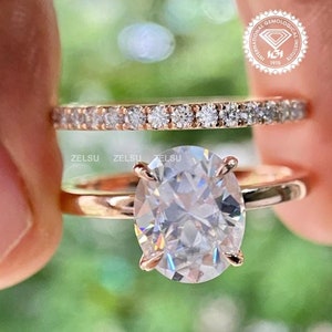1-3 Carat IGI Certified G/VS Oval Cut Lab Grown Diamond Solitaire Engagement Ring Set, Matching Round Diamond Wedding Band 14k Yellow Gold