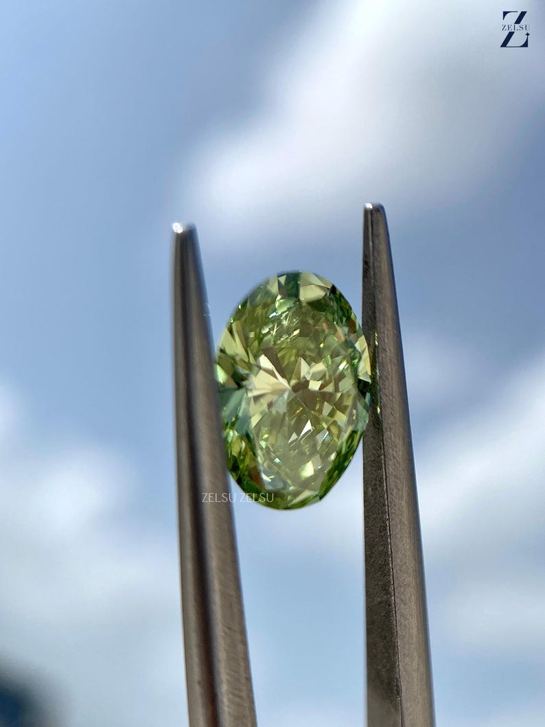 1.30 CT, Lab Grown Diamond | Green Diamond | Oval Cut Diamond | Fancy Color Diamond | Lab Created Diamond For Wedding Ring, Engagement Ring