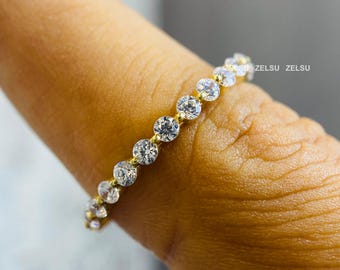 1.50/2.00 MM Round Cut Lab Grown Diamond Wedding Band, Full Eternity Band, Minimalist Lab Created Diamond Band, Bubble Prong Set, Round band