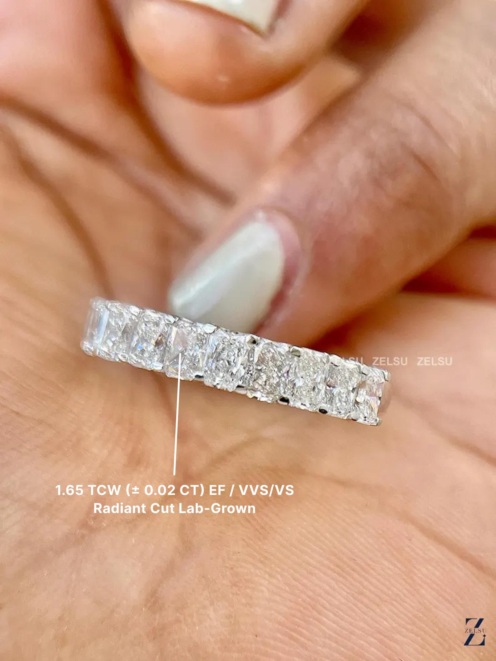 1.65 TW Radiant Cut Lab Grown Diamond U-Prong Half Band, Half Eternity Band in 14k Gold for Women or Men, Anniversary Band, Stacking Band