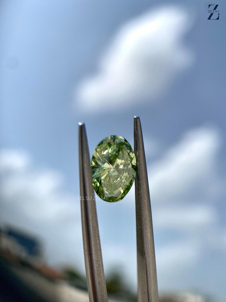 1.30 CT, Lab Grown Diamond | Green Diamond | Oval Cut Diamond | Fancy Color Diamond | Lab Created Diamond For Wedding Ring, Engagement Ring