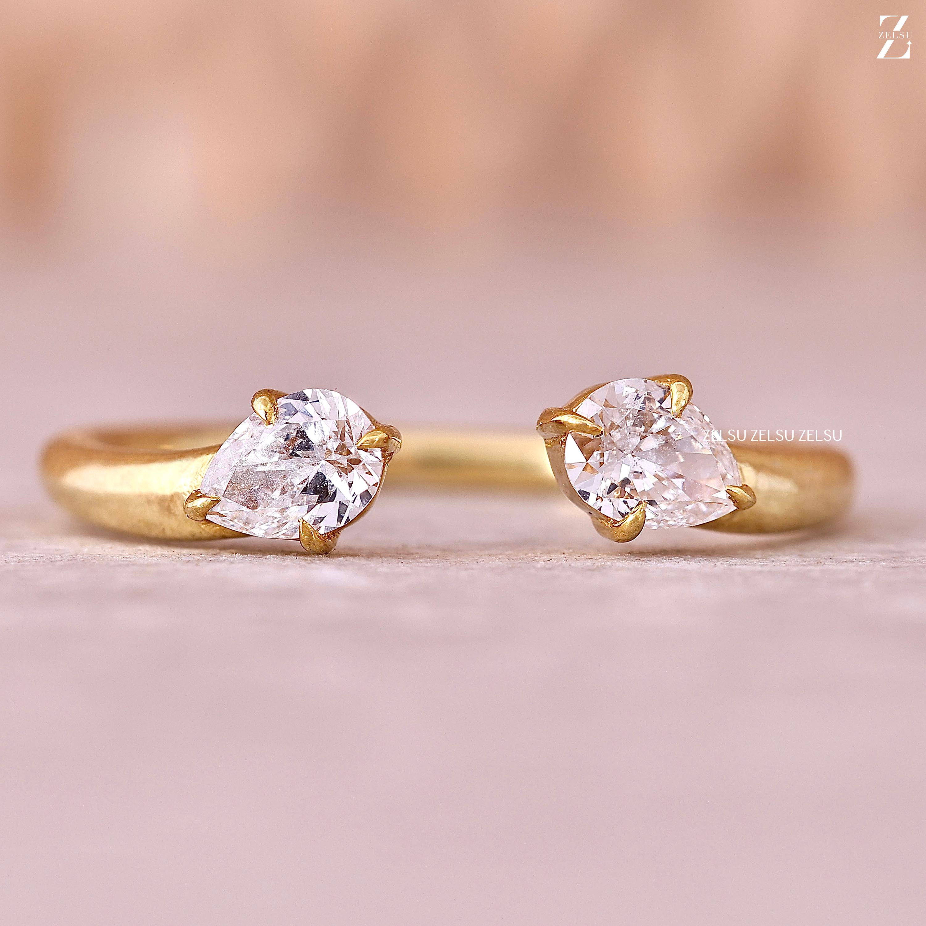 Pear Shaped Diamond Open Wedding Ring, 14k Gold Pear Open Cuff Ring Pear Shaped Diamond Open Wedding Ring, 14k Gold Pear Open Cuff Ring