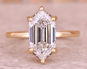 2 CT Lab Grown Diamond Wedding Ring, Solitaire Hexagon Engagement Ring, Anniversary Gift, Ring for Women, Dutch Marquise Cut Diamond Ring