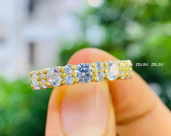 Handmade Lab Diamond Wedding Band: Vintage Style Stackable Ring