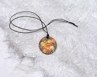 Wood necklace, hand painted jewellery, wearable Art, unique painted pendant
