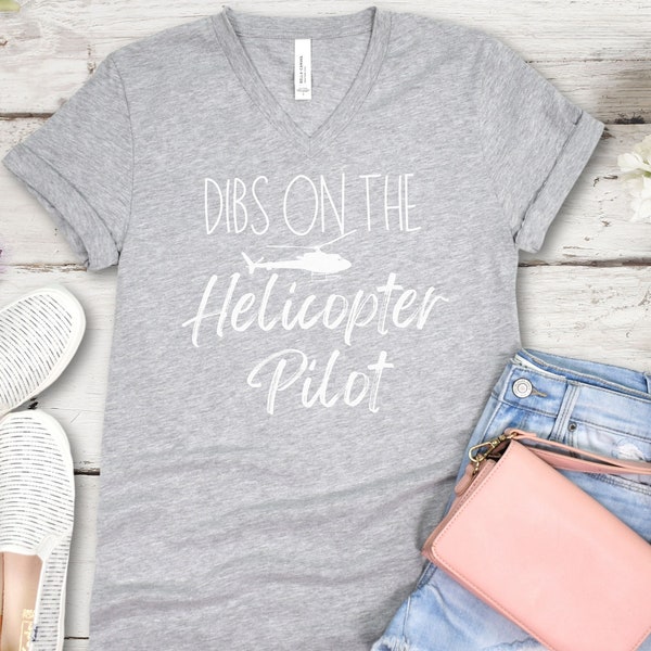 T-shirt à col en V pour pilote d'hélicoptère, cadeau parfait pour les conjoints de pilotes, chemise d'entraînement d'avion pour les pilotes en herbe.