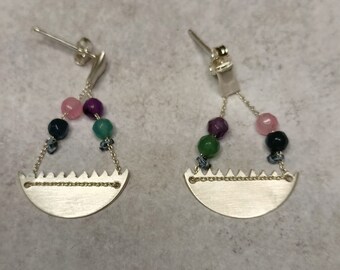 Thalia, Handmade sterling silver stud earrings with multicoloured agates gemstones!