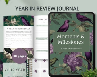 year in review journal prompt for women end of year review self reflection goal setting diary memories milestone gratitude log printable PDF