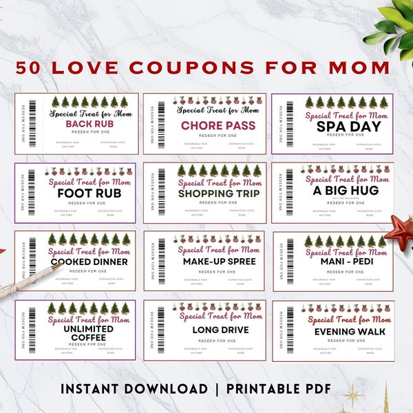 christmas coupon for mom printable holiday gift voucher love coupon book heartfelt mom present certficate last minute gift stocking stuffer