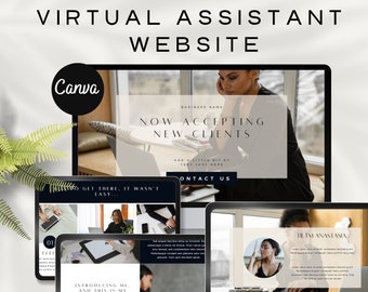 canva website template for virtual assistants VA canva design landing page custom small business website marketing portfolio template blue