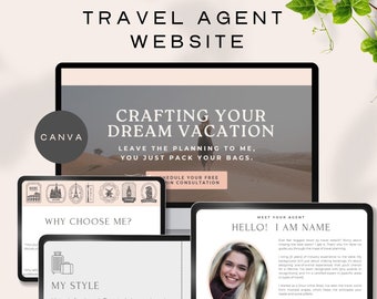 canva travel agent website template for travel blogger influencer holiday advisor landing page marketing branding editable instant download