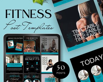 fitness gym instagram template canva fitness coach social media post personal trainer marketing bundle health nutrition instructor pack