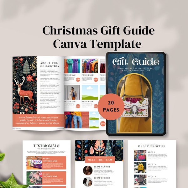 holiday gift guide template canva christmas Product Catalog xmas gift list LTK like to know it line sheet editable Blogger influencer pin