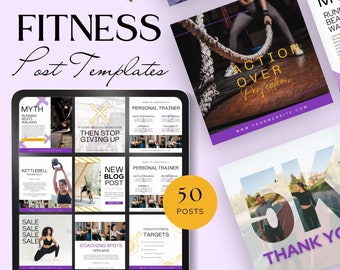 fitness instagram bundle template canva fitness coach social media bundle post personal trainer marketing gym workout instructor IG health