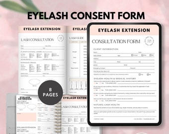 eyelash extension client form digital eyelash consent form PDF lashes tech consultation intake Esthetician Client Record Book Beauty canva