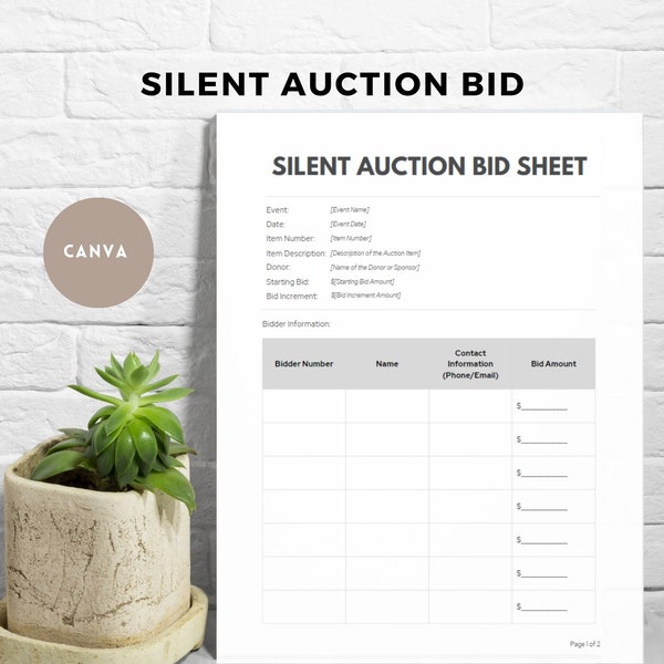 silent auction template editable form Silent Auction Bid Sheet Canva sign up silent auction sheet item description template flyer donation