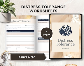 distress tolerance worksheet DBT emotional regulation therapy workbook coping skills tools window of tolerance mental health  canva PDF
