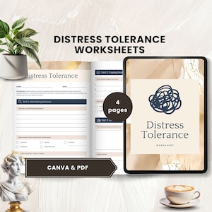 distress tolerance worksheet DBT emotional regulation therapy workbook coping skills tools window of tolerance mental health  canva PDF