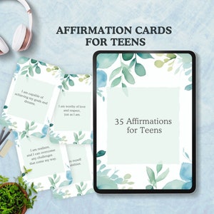 cartões de afirmação diários para adolescentes, saúde mental, amor próprio, baralho para impressão, afirmação positiva, autocuidado, menina adolescente, cartão de bondade motivacional