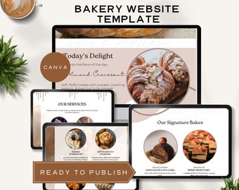 bakery website template canva home baking small business website design one page catering landing cottage baker editable instant download