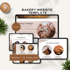 bakery website template canva home baking small business website design one page catering landing cottage baker editable instant download