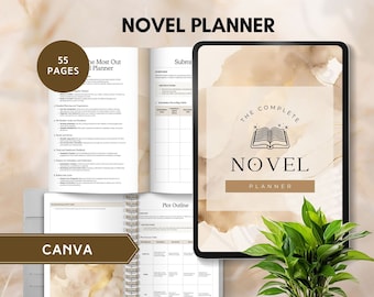 novel planner printable author novel writing a book guide workbook digital story template plot outline worksheet character canva editable