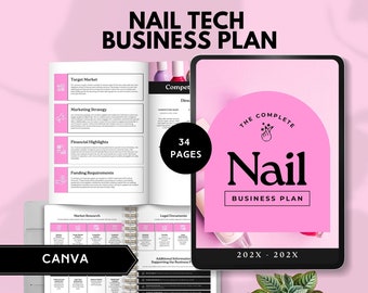 business plan for nail tech template for nails salon business proposal planner nail technician marketing strategy beauty canva editable pink