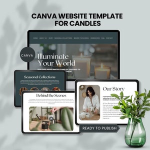 canva website template for candles business website themed candle  luxury website premade design clean website candles shop owner editable