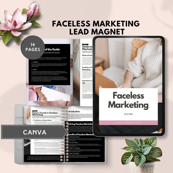 faceless marketing lead magnet template faceless digital marketing done for you freebie guide simply passive UBC funnel ebook canva editable