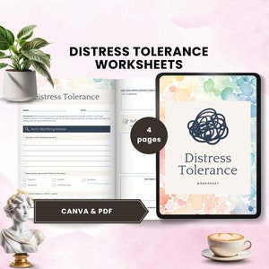 distress tolerance worksheet DBT emotional regulation therapy workbook coping skills tools window of tolerance mental health  canva PDF
