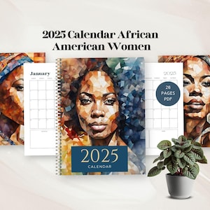 2025 Kalender Afroamerikaner Frauen Monatskalender Wandkalender schwarzes Mädchen Jahresplaner druckbares Geschenk für sie schwarze Geschichte Dekor Kunst
