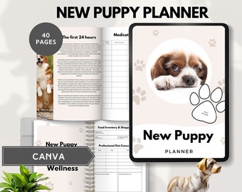 new puppy planner canva template new dog organizer puppy training journal pet planner printable new dog checklist doggy schedule editable