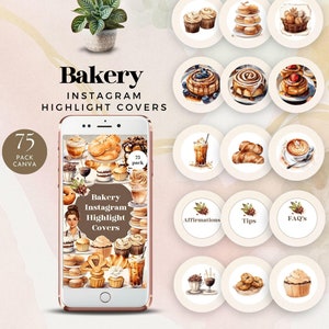 bakery instagram highlight cover coffee shop social media icons pastry business IG stories branding template food blogger editable canva