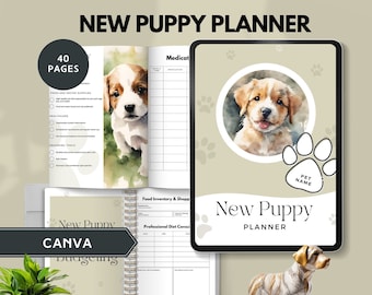 new puppy planner canva template new dog organizer puppy training tracker pet planner printable dog checklist pup milestone journal dog mom