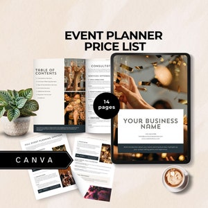 modelo de guia de preços para planejador de eventos lista de preços de serviços de eventos menu planejamento de festas pacote corporativo empresarial organizador de eventos canva editável