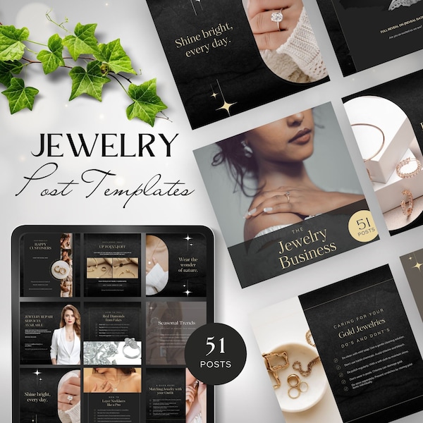 social media template for jewelry business instagram Template post jewellery canva Jewelry Social Media kit branding Jewellery marketing