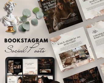 bookstagram publicaciones de instagram plantilla de publicación de bookstagram libro redes sociales amantes de los libros bloggers ratón de biblioteca paquete de marketing canva descarga instantánea