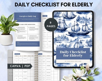 daily checklist elderly caregiver binder daily routine schedule home health nurse record caregiving log sheet home care planner canva PDF